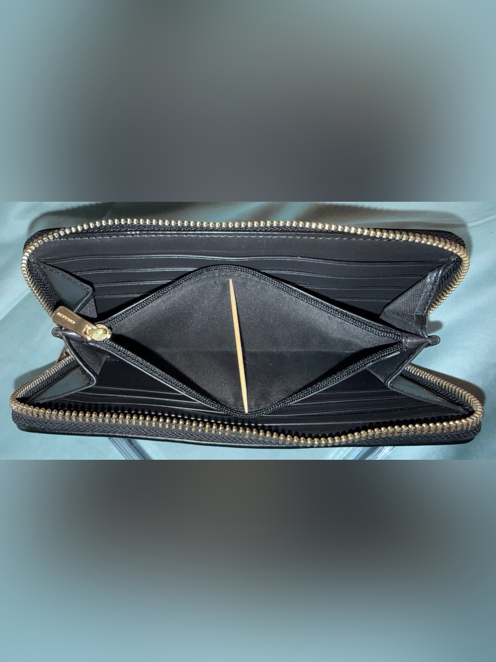 Coach Brown and Black Zip Around Signature Wallet with Gold Color Logo - Picture 9 of 12